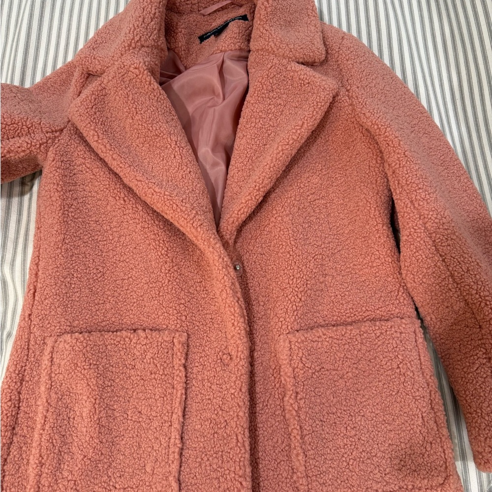 BNWT FRENCH CONNECTION Women's Coral Pink Teddy Coat XS